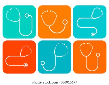 Stethoscope or phonendoscope icons. Vector set of simple icons. EPS 8.