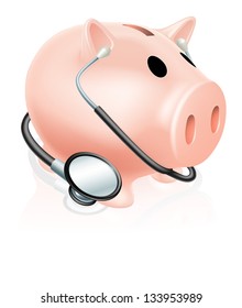 Stethoscope piggy bank concept illustration, concept for healthcare related finances or taking a financial health check
