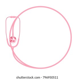 Stethoscope pink color and circle shape frame made from cable isolated on white background, with copy space
