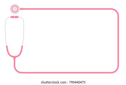 Stethoscope pink color and rectangle shape frame made from cable flat design isolated on white background, with copy space