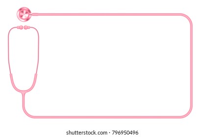 Stethoscope pink color and rectangle shape frame made from cable isolated on white background, with copy space