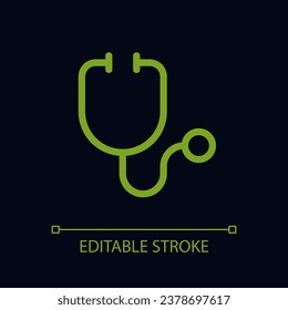 Stethoscope pixel perfect color linear ui icon for dark theme. Medical instrument. Outline isolated user interface pictogram. GUI, UX design for night mode. Editable stroke. Arial font used