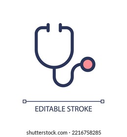 Stethoscope pixel perfect RGB color ui icon. Medical instrument. Health. Simple filled line element. GUI, UX design for mobile app. Vector isolated pictogram. Editable stroke. Arial font used