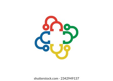estetoscopio más logotipo de elemento identidad médica, diseño de concepto de atención de la salud