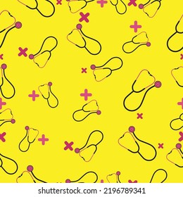 stethoscope and plus hospital sign scattered repeating seamless pattern isolated on a square background