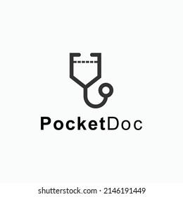stethoscope with pocket logo design vector silhouette illustration