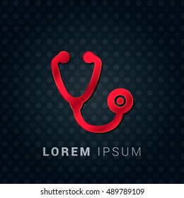 Stethoscope Red chromium precious metallic 3D Icon / Logo Design