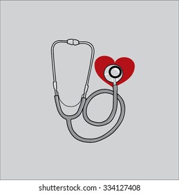 stethoscope with red heart grey