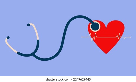 Stethoscope with red heart pulse shape. Symbol of health and medicine. Vector illustration. EPS 10.