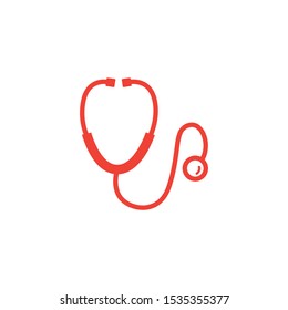 Stethoscope Red Icon On White Background. Red Flat Style Vector Illustration.