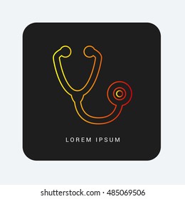 Stethoscope Red & Orange gradient attractive line thin icon / logo design