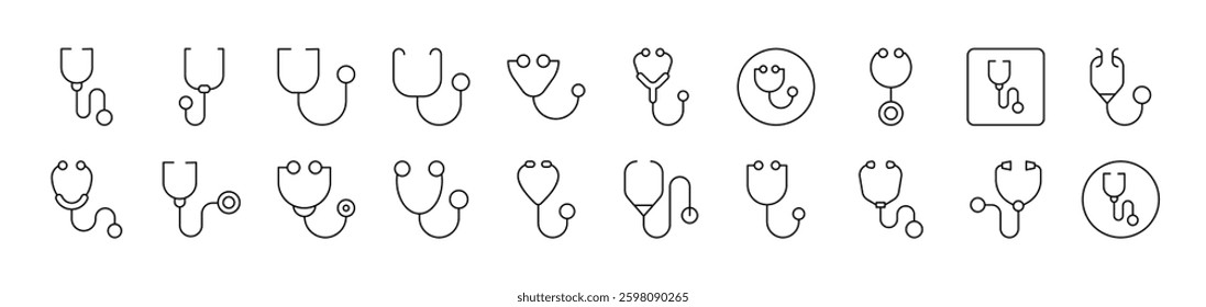 Stethoscope Related Icon Set. Editable Stroke. Suitable for Web Sites, Books, Cards, Apps