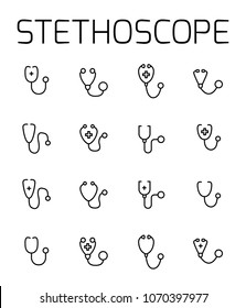 Stethoscope related vector icon set. Well-crafted sign in thin line style with editable stroke. Vector symbols isolated on a white background. Simple pictograms.
