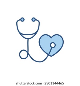 Stethoscope related vector line icon. Isolated on white background. Heart. Vector illustration. Editable stroke