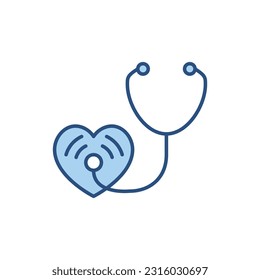 Icono de línea vectorial relacionado con estetioscopio. Aislado sobre fondo blanco. Corazón. Ilustración vectorial. Trazo editable