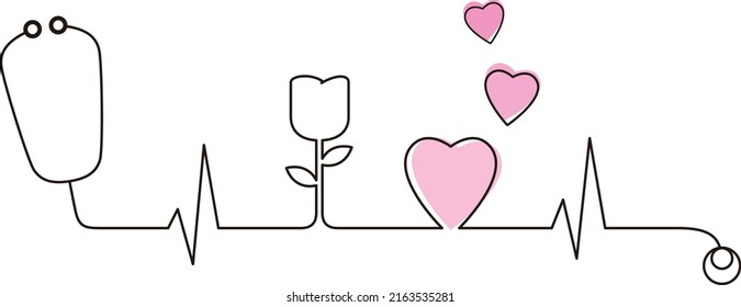 Estetioscopio con ilustración de la rosa y el vector del corazón