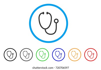Stethoscope rounded icon. Style is a flat stethoscope grey symbol inside light blue circle with black, gray, green, blue, red, orange color versions. Vector designed for web and software interfaces.