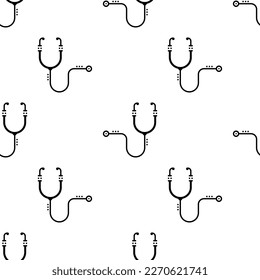 Stethoscope Seamless Pattern, Acoustic Medical Instrument For Auscultation, Listening To The Internal Sound Of Human Body Vector Art Illustration