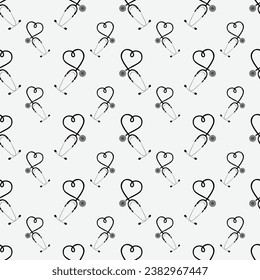Stethoscope seamless pattern on a white background. It can be used for printing on various surfaces. 