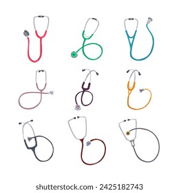 stethoscope set cartoon. hemedical medicine, health clinic, medic diagnosis stethoscope sign. isolated symbol vector illustration