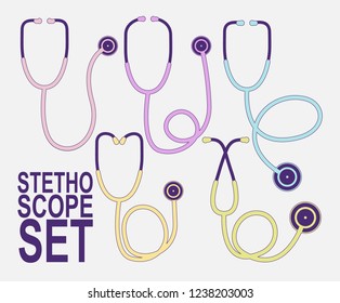 stethoscope SET icon isolated illustration on grey background