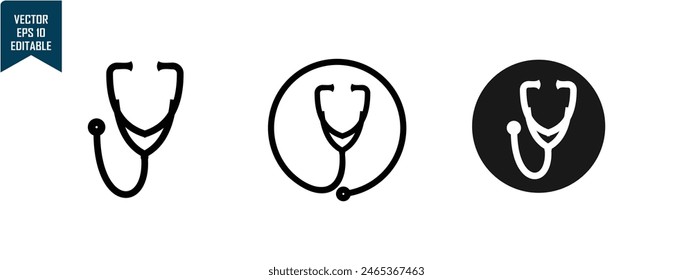 stethoscope set icon, simple black and white design, for medical data and knowledge needs, editable vector eps 10.