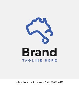 Stethoscope shape as Australia map health care vector logo template