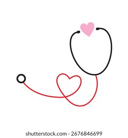 Stethoscope in the shape of a heart isolated on white background.