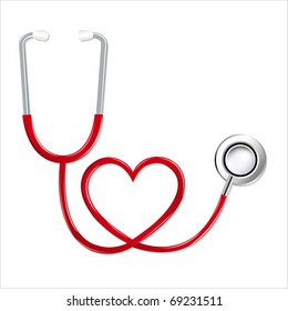 Stethoscope In Shape Of Heart, Isolated On White Background, Vector Illustration