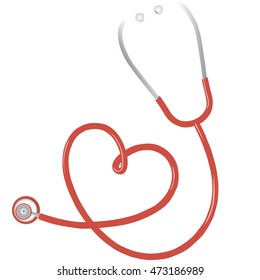 Stethoscope in shape of heart on white background, Effect Shadow