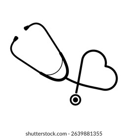 Stethoscope Shaped as a Heart. Medical Love Concept Vector Illustration. The tubing of the stethoscope curves smoothly into a heart shape.