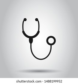 Stethoscope sign icon in flat style. Doctor medical vector illustration on isolated background. Hospital business concept.