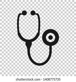Stethoscope sign icon in transparent style. Doctor medical vector illustration on isolated background. Hospital business concept.