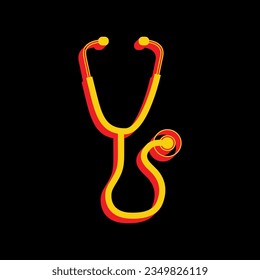 Stethoscope sign illustration. 3D Extruded Yellow Icon with Red Sides a Black background. Illustration.