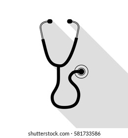 Stethoscope sign illustration. Black icon with flat style shadow path.