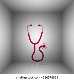 Stethoscope sign illustration. Bordo icon with shadow in the room.