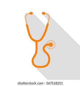 Stethoscope sign illustration. Orange icon with flat style shadow path.