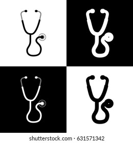 Stethoscope sign illustration. Vector. Black and white icons and line icon on chess board.