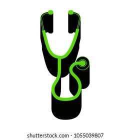 Stethoscope sign illustration. Vector. Green 3d icon with black side on white background. Isolated.