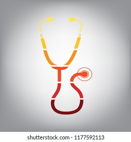 Stethoscope sign illustration. Vector. Horizontally sliced icon with colors from sunny gradient in gray background.