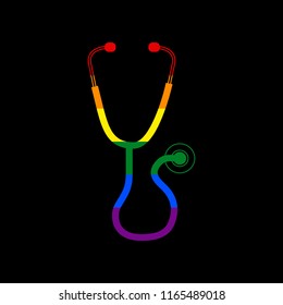 Stethoscope sign illustration. Vector. Icon with colors of LGBT flag at black background.