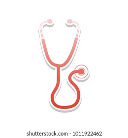 Stethoscope sign illustration. Vector. Reddish icon with white and gray shadow on white background. Isolated.