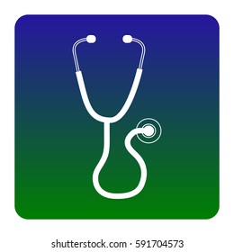 Stethoscope sign illustration. Vector. White icon at green-blue gradient square with rounded corners on white background. Isolated.