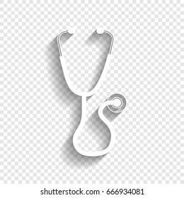 Stethoscope sign illustration. Vector. White icon with soft shadow on transparent background.