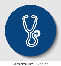 Stethoscope sign illustration. Vector. White contour icon in dark cerulean circle at white background. Isolated.