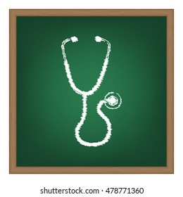 Stethoscope sign illustration. White chalk effect on green school board.