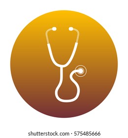 Stethoscope sign illustration. White icon in circle with golden gradient as background. Isolated.