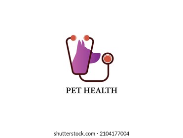 stethoscope silhouette with animal dog symbol, veterinary medicine logo, pet clinic logo design template. cat ad dog vector silhouette