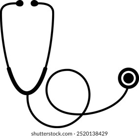 A stethoscope silhouette, perfect for use in medical-themed designs, healthcare branding, or educational resources. The minimalist black and white design makes it versatile for logos, icons, and print