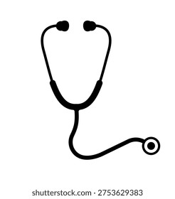 Diseño de ilustración plana de Vector de silueta de estetoscopio. Icono de estetoscopio, Vector de estetoscopio Signo gráfico para aplicaciones médicas, sanitarias y de diagnóstico, Doctor Icon aislado. Tratamiento, médico, iconos del hospital.